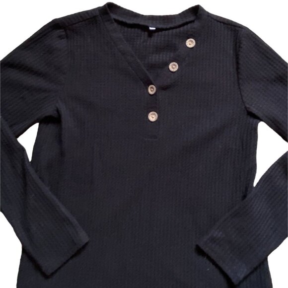Boutique Waffle Knit Faux Button Shirt-Black-Size M-GUC - Picture 2 of 5